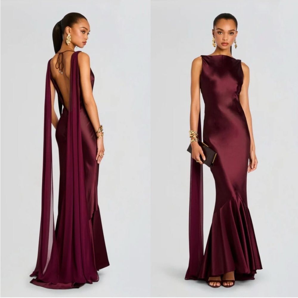 Retrofete Julia Gown in Port Maroon Satin size Large NWT